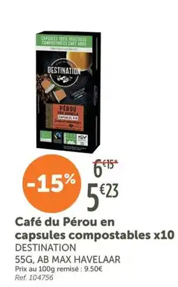 L'Eau Vive DESTINATION Café du Pérou en capsules compostables offre