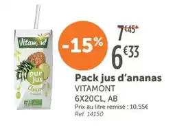 L'Eau Vive VITAMONT pur jus Ananas offre