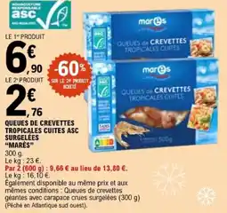 E.Leclerc MARÈS QUEUES DE CREVETTES TROPICALES CUITES offre