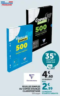 Hyper U Clairefontaine Feuilles simples ou copies doubles offre