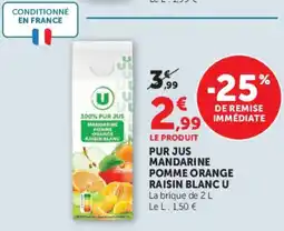 Super U U PUR JUS MANDARINE POMME ORANGE RAISIN BLANC offre
