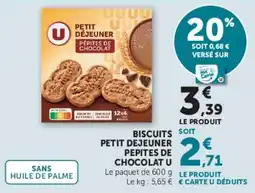 Hyper U U Biscuits Petit Déjeuner Pépites de Chocolat offre