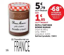 Hyper U Bonne Maman Pate a tartiner noisettes et cacao offre