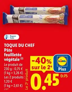Lidl TOQUE DU CHEF Pâte feuilletée végétale offre