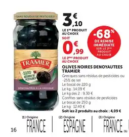 Super U TRAMIER Olives noires dénoyautées offre