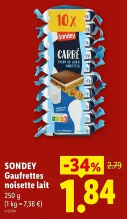 Lidl SONDEY Gaufrettes noisette lait offre