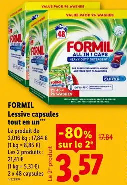 Lidl FORMIL Lessive capsules tout en un*** offre