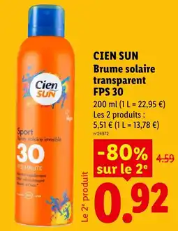 Lidl CIEN SUN Brume solaire transparent offre