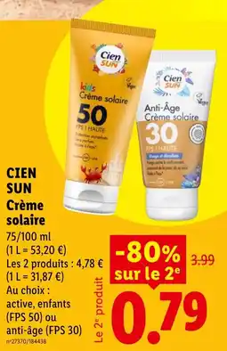 Lidl CIEN SUN Crème solaire offre
