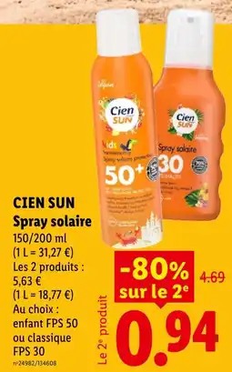 Lidl Cien SUN Spray solaire offre