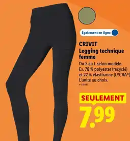 Lidl CRIVIT Legging technique femme offre