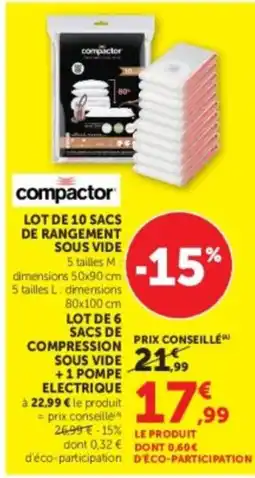 Super U compactor SACS DE RANGEMENT SOUS VIDE offre
