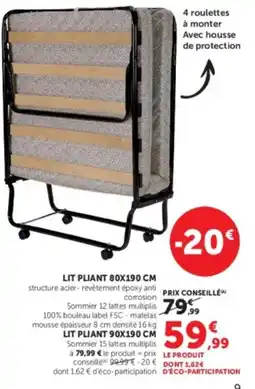 Super U LIT PLIANT 80X190 CM offre