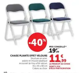 Super U CHAISE PLIANTE EFFET VELOURS offre