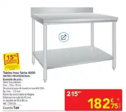 METRO METRO PROFESSIONAL Tables Inox Série 4000 offre