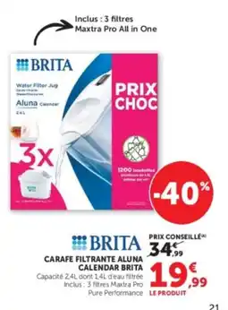 Super U BRITA CARAFE FILTRANTE ALUNA CALENDAR offre
