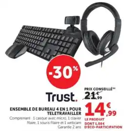 Super U Trust Ensemble de bureau 4 en 1 pour télétravailler offre