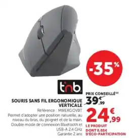 Super U tnb SOURIS SANS FIL ERGONOMIQUE VERTICALE offre