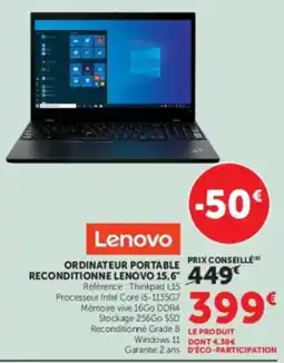 Super U Lenovo ORDINATEUR PORTABLE RECONDITIONNE offre