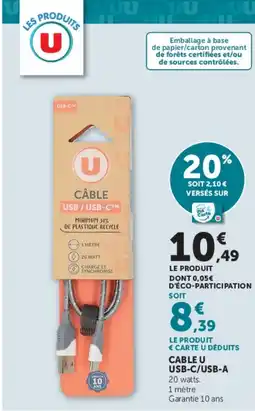 Super U Cable u usb-c/usb-a offre