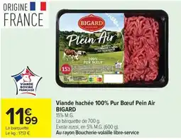 Carrefour Market BIGARD Viande hachée 100% Pur Bœuf Pein Air offre