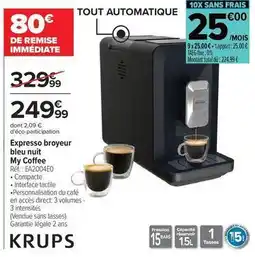 Carrefour Krups - expresso broyeur bleu nuit my coffee offre