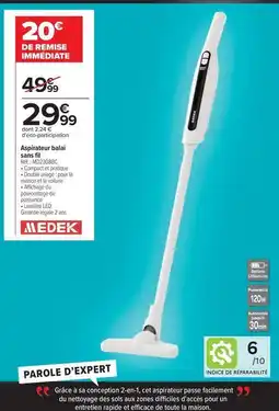 Carrefour Medek - aspirateur balai sfor fit offre