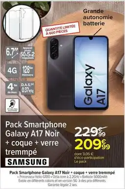 Carrefour Samsung - pack smartphone galaxy a17 noir + coque + verre + trempiné offre