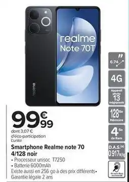 Carrefour Realme - smartphone note 70 4/128 noir offre