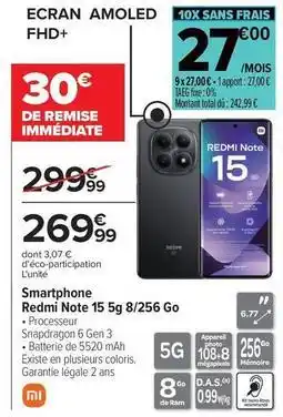 Carrefour Total - smartphone redmi note 15 5g 8/256 go offre