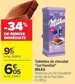 Carrefour Milka - tablettes de chocolat lot familial offre