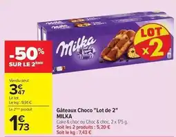 Carrefour Milka - gâteaux choco lot de 2 offre