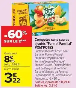 Carrefour Pom'potes - compotes sans sucres ajoutés format familial offre
