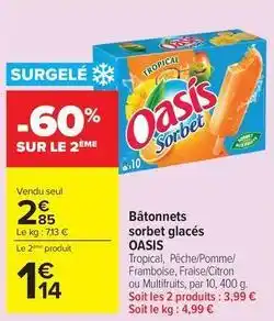 Carrefour Oasis - bâtonnets sorbet glacés offre