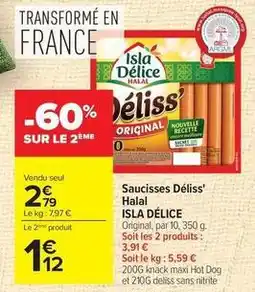 Carrefour Saucisses déliss' halal offre