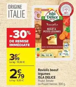 Carrefour Isla délice - raviolis boeuf légumes offre