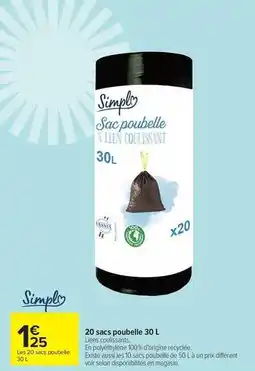 Carrefour Market Simply - 20 sacs poubelle 30 l offre