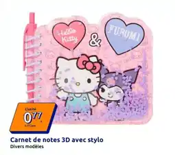 Action Hello kitty - carnet de notes 3d avec stylo offre
