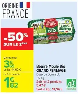 Carrefour Grand Fermage Beurre Moulé Bio offre