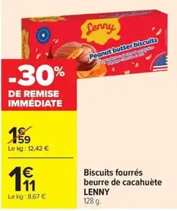 Carrefour LENNY Biscuits fourrés beurre de cacahuète offre
