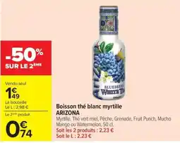 Carrefour ARIZONA Boisson thé blanc myrtille offre