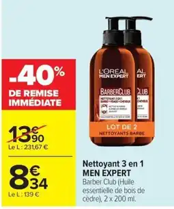 Carrefour L'ORÉAL MEN EXPERT Nettoyant 3 en 1 Barber Club offre