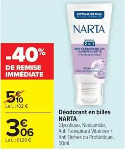 Carrefour NARTA Déodorant en billes offre