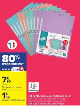 Carrefour Exacompta lot de 10 chemises à élastiques blush offre