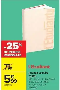Carrefour Dim - agenda scolaire pastel offre