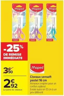 Carrefour Maped - ciseaux sensoft pastel 16 cm offre