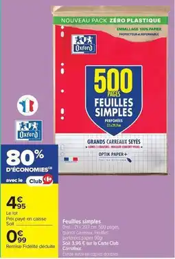 Carrefour Market Oxford - feuilles simples offre