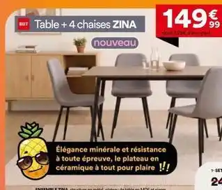 Table + 4 chaises zina