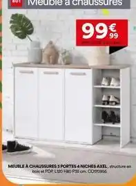 BUT Meuble à chaussures 3 portes 4 niches axel offre