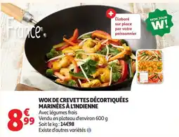 Auchan Direct MON JOUR W! WOK DE CREVETTES DÉCORTIQUÉES MARINÉES À L'INDIENNE offre